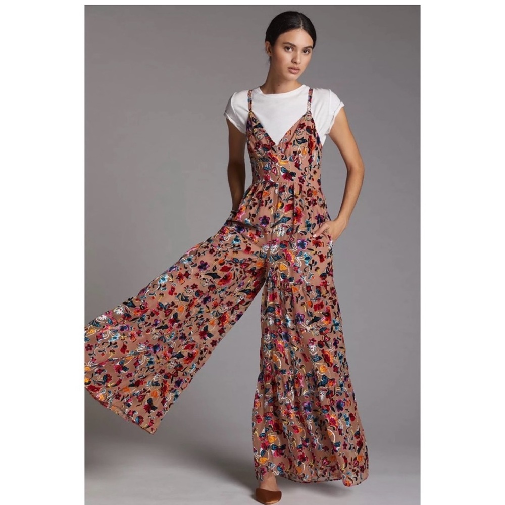 Anthropology Hutch Dove Burnout Wide Leg Jumpsuit